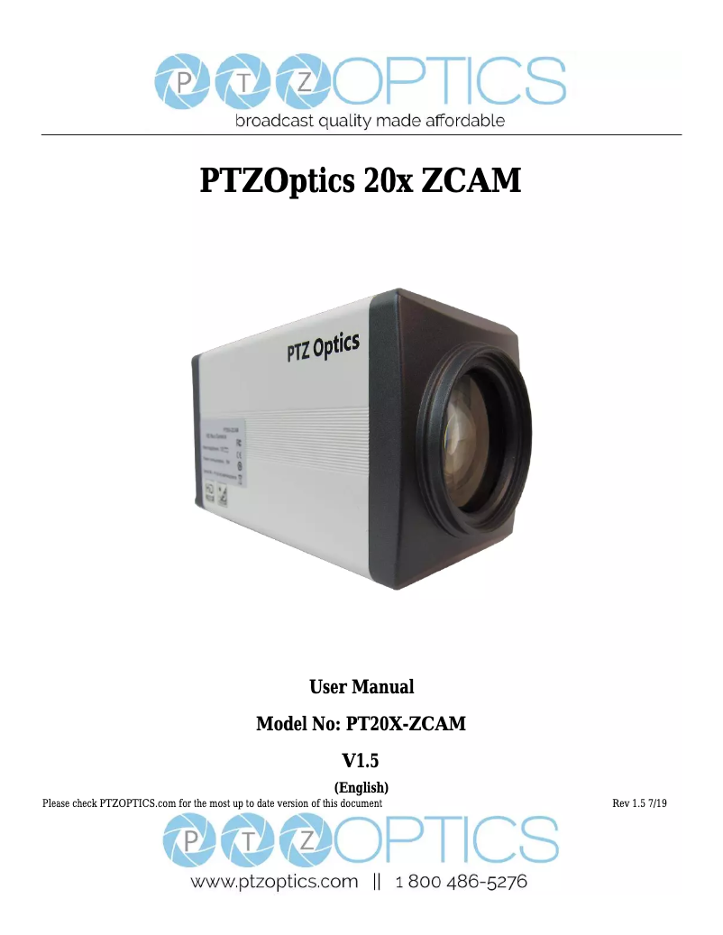Página nº 1 - Manual de usuario PTZ Optics ZCam 20X