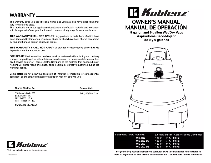 Imagen de la primera página del manual del dispositivo WD-9K2 US