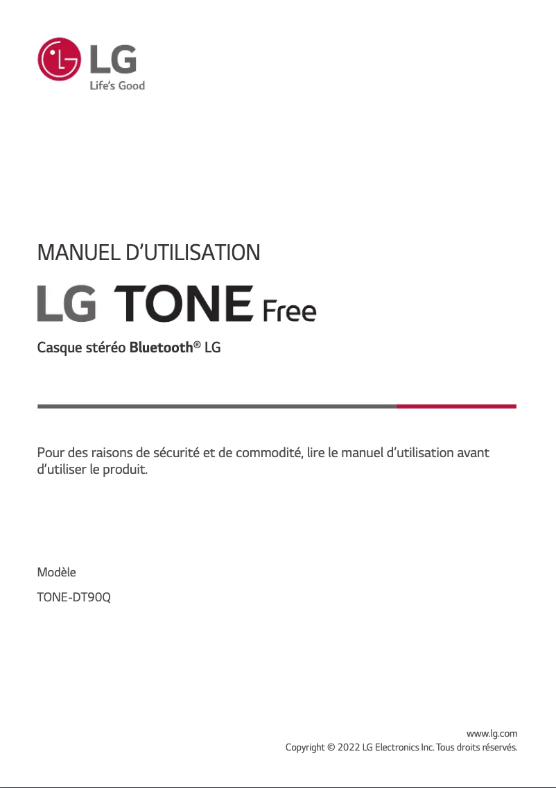 Imagen de la primera página del manual del dispositivo Tone Free TONE-DT90Q