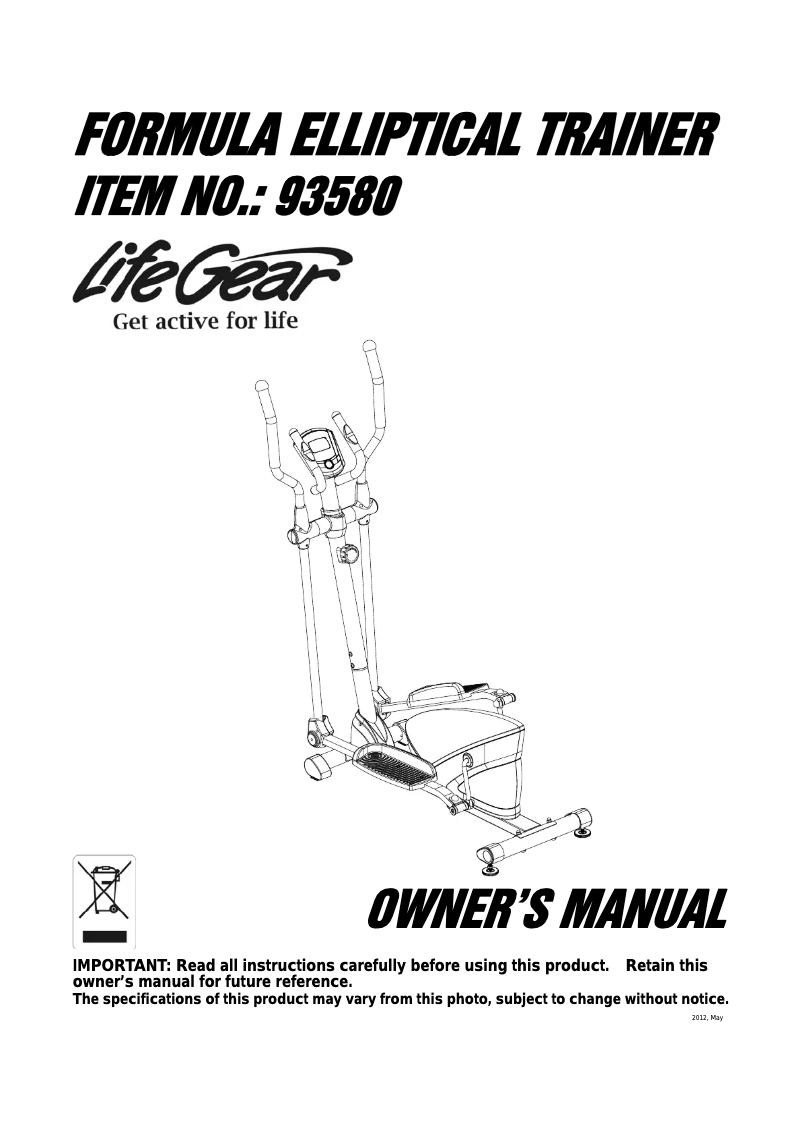 Imagen de la primera página del manual del dispositivo Formula Elliptical Trainer 93580