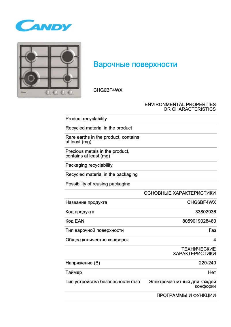 Imagen de la primera página del manual del dispositivo CHG6BF4WX