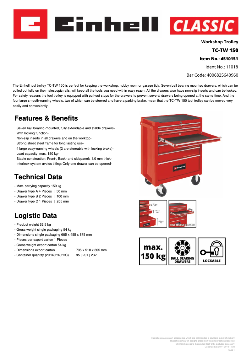 Página 1 del manual Ficha técnica Einhell TC-TW 150