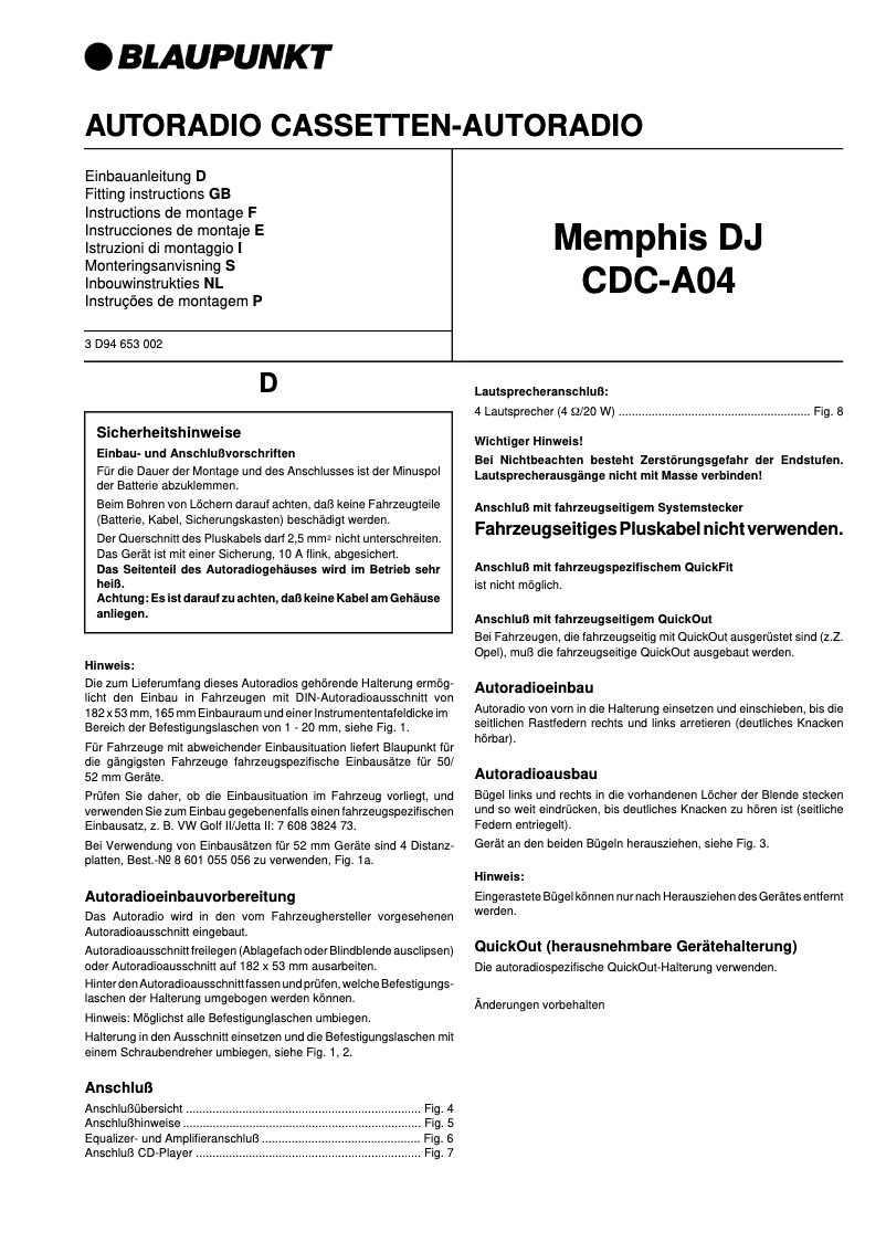 Página 1 del manual Manual de usuario Blaupunkt Memphis DJ CDC-A04