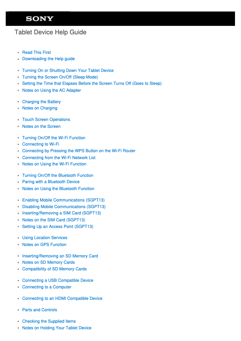 Imagen de la primera página del manual del dispositivo Xperia Tablet S SGPT13