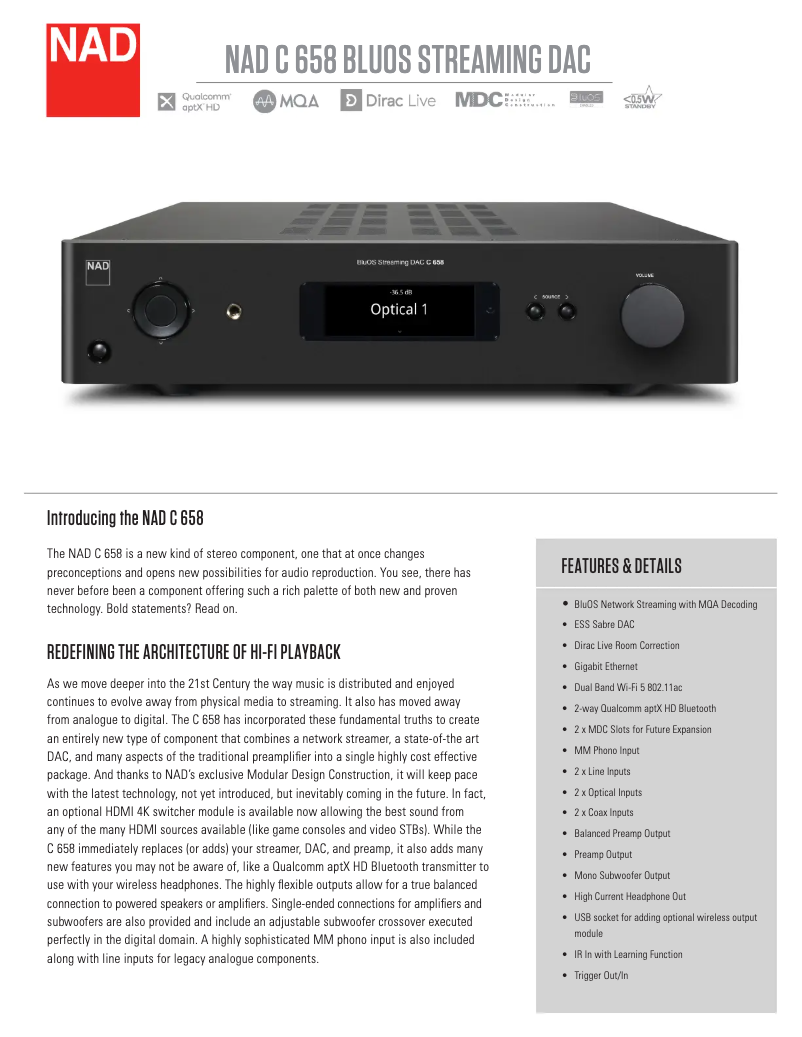 Página 1 del manual Ficha técnica NAD C658