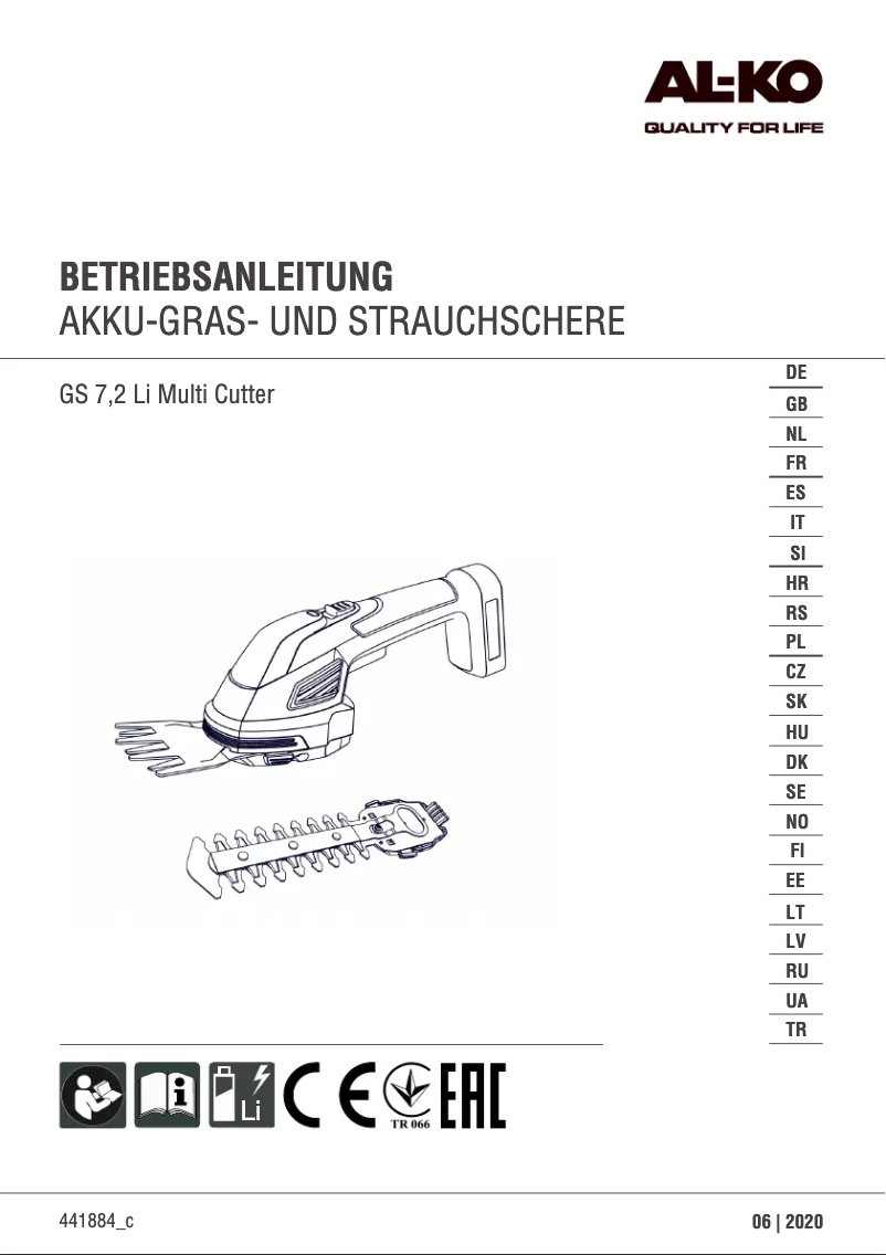 Página 1 del manual Manual de usuario AL-KO GS 7.2 Li