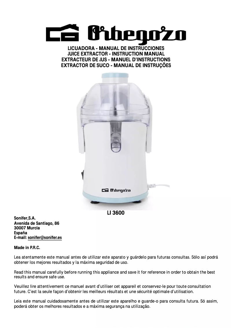 Imagen de la primera página del manual del dispositivo LI 3600