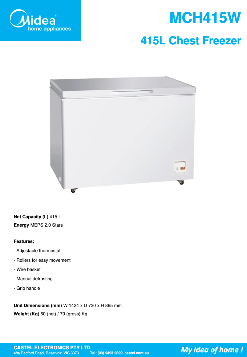 Página 1 del manual Ficha técnica Midea MCH415W