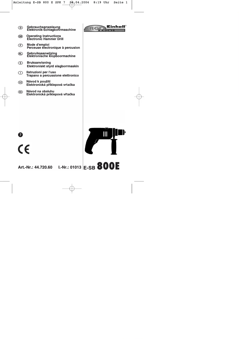 Imagen de la primera página del manual del dispositivo E-SB 800 E