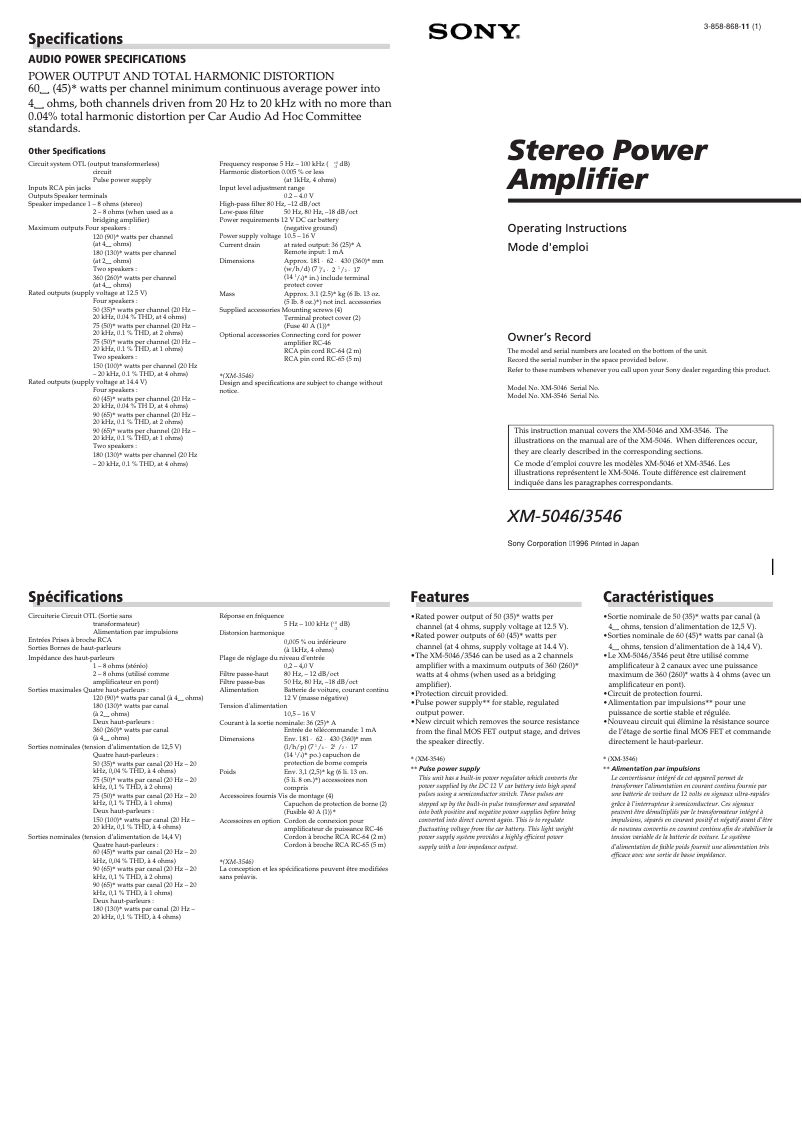 Imagen de la primera página del manual del dispositivo XM-3546