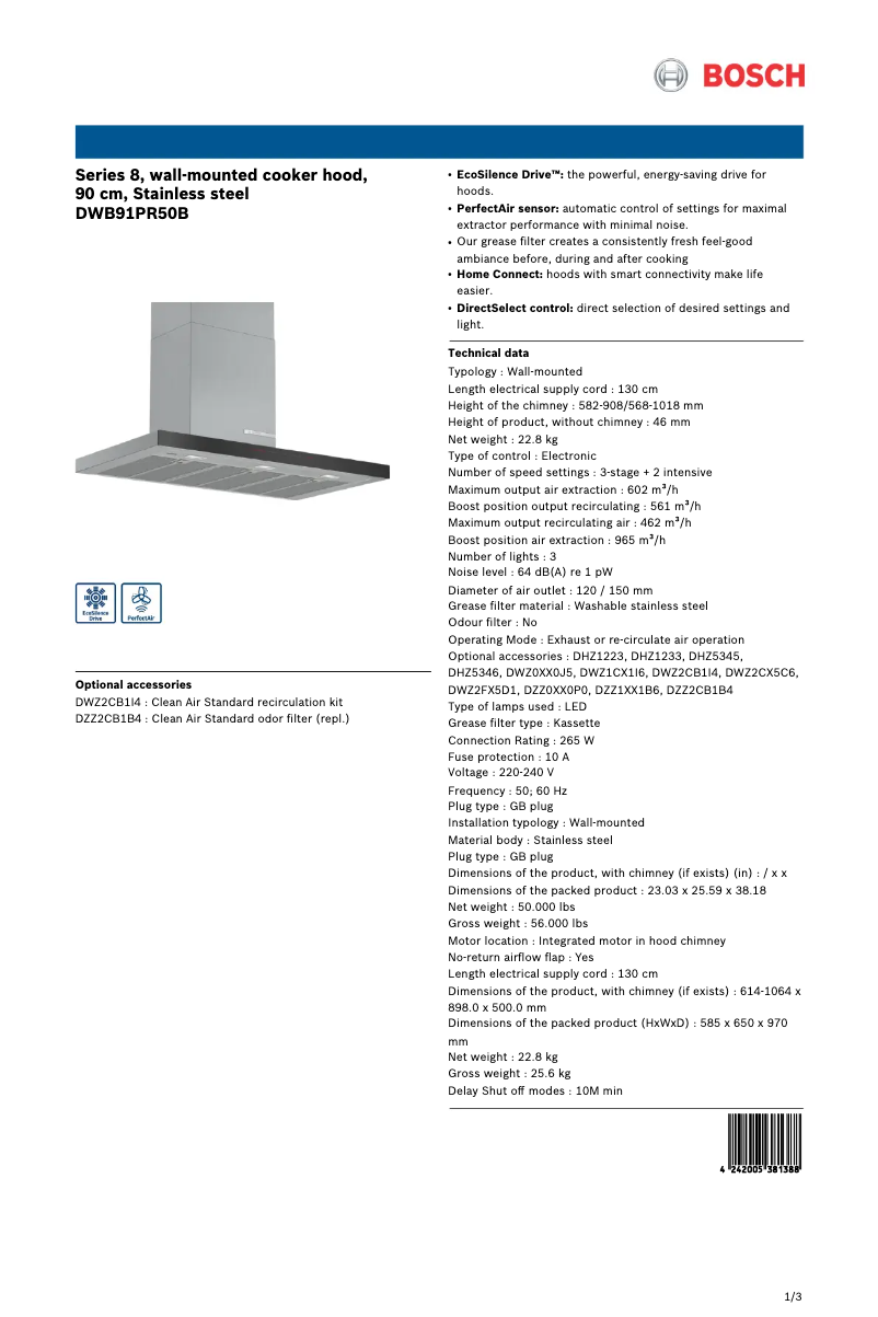 Página nº 1 - Ficha técnica Bosch DWB91PR50B