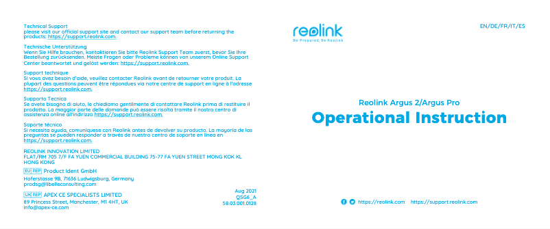 Página nº 1 - Guía de inicio rápido Reolink Argus Pro