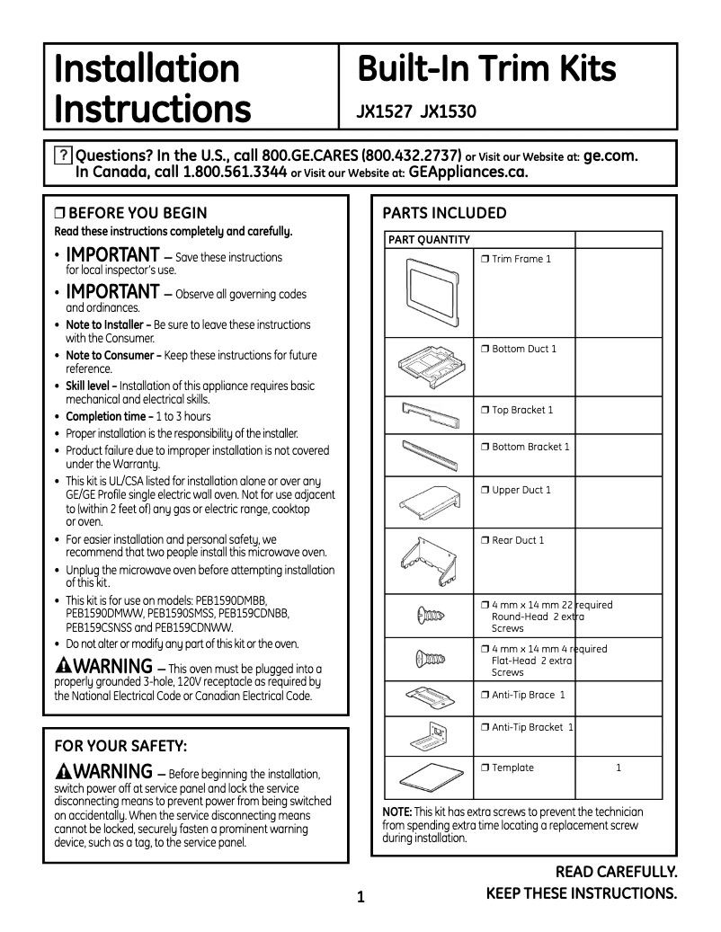 Imagen de la primera página del manual del dispositivo Profile JX1527CWH