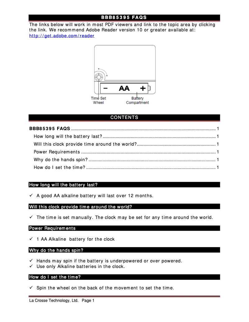 Página 1 del manual Preguntas frecuentes La Crosse Technology BBB85395