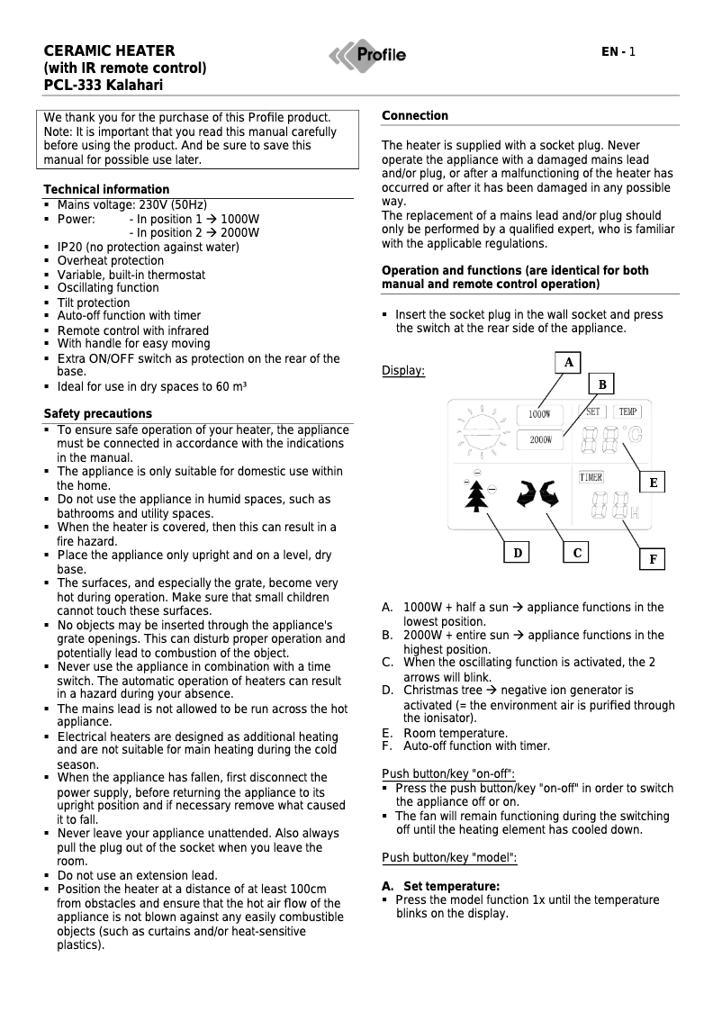 Imagen de la primera página del manual del dispositivo PCL-333 Kalahari