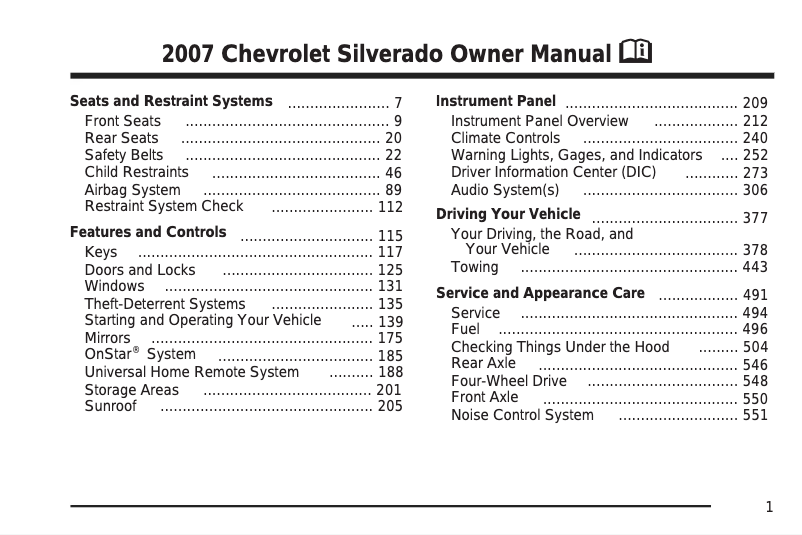Página 1 del manual Manual de usuario Chevrolet Silverado 2500HD (2007)
