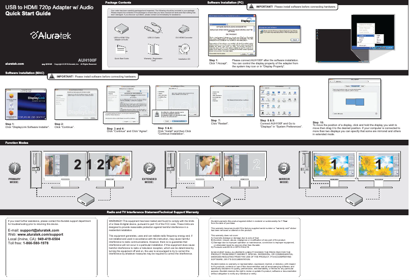 Imagen de la primera página del manual del dispositivo AUH100F