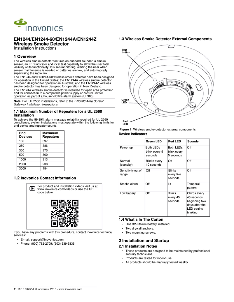 Página 1 del manual Manual de usuario Inovonics EN1244