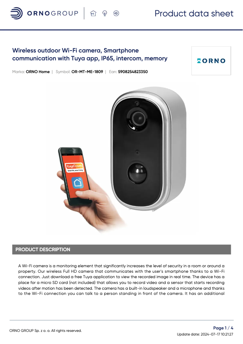 Página 1 del manual Ficha técnica ORNO OR-MT-ME-1809