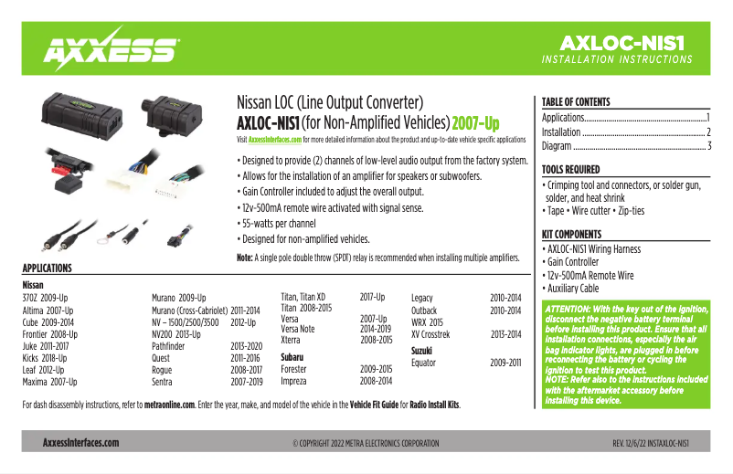 Imagen de la primera página del manual del dispositivo AXLOC-NIS1