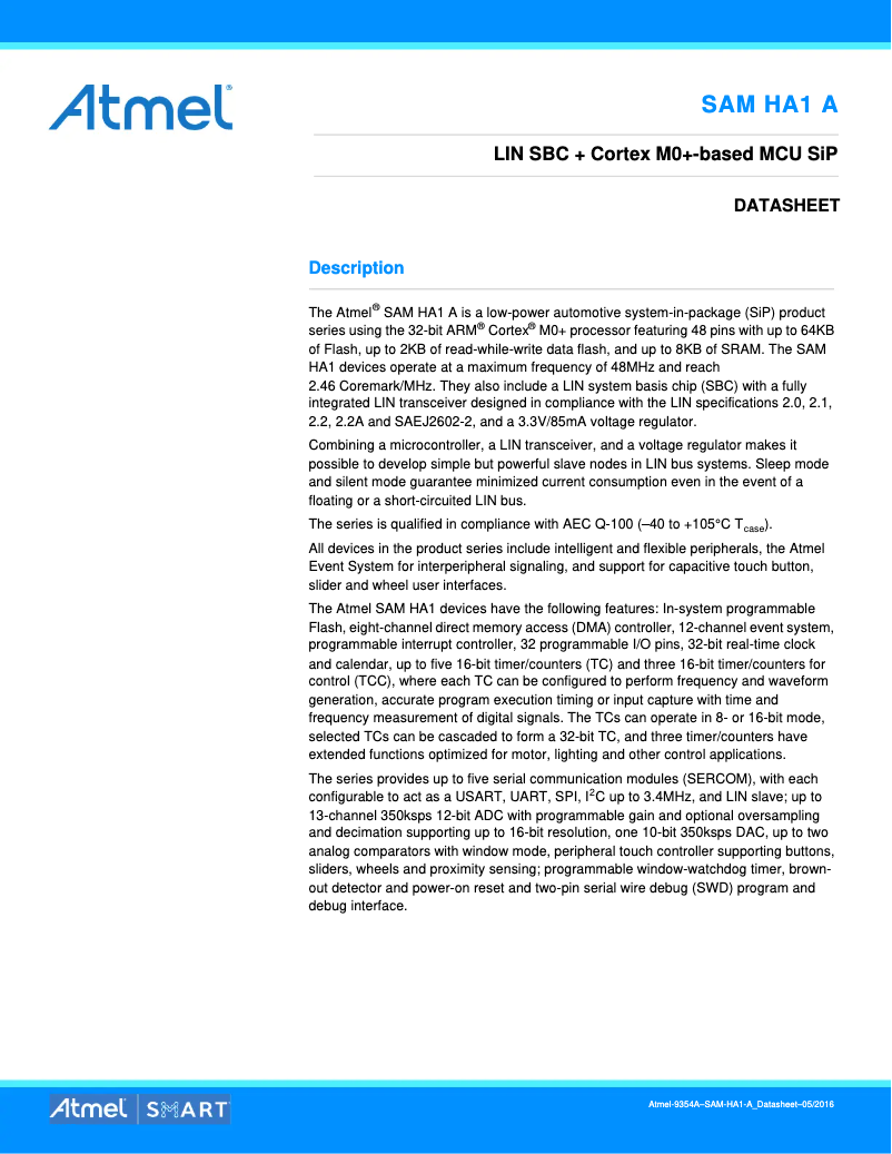 Imagen de la primera página del manual del dispositivo ATSAMHA1G14A