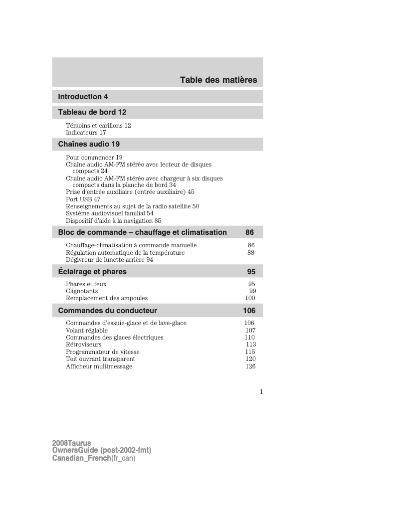 Página 1 del manual Manual de usuario Ford Taurus (2008)