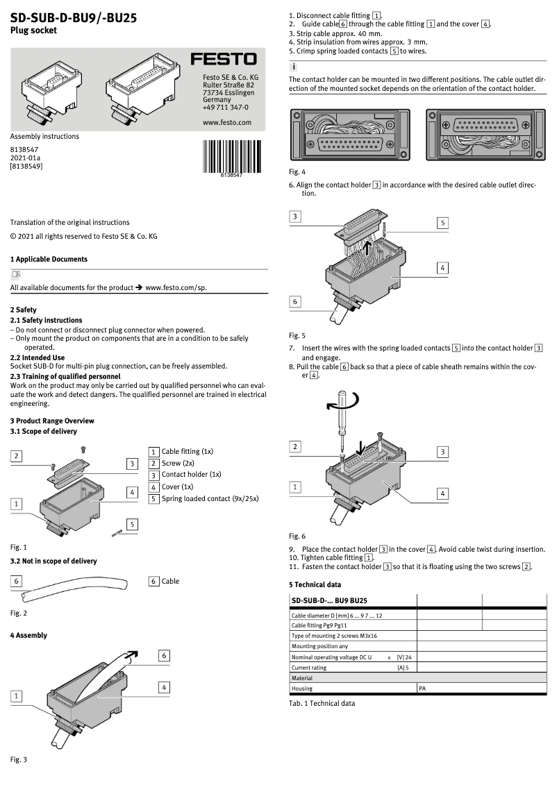 Página 1 del manual Manual de usuario Festo SD-SUB-D-BU9