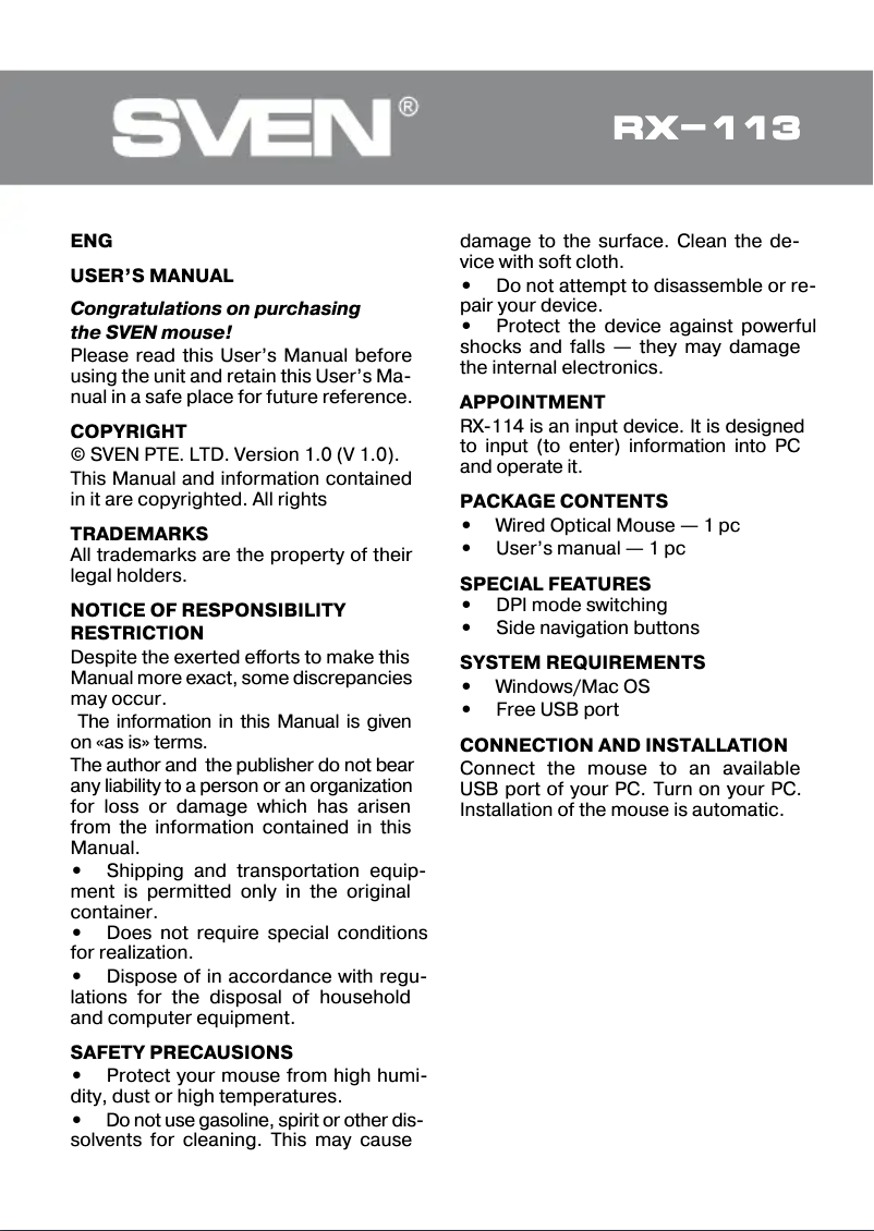 Imagen de la primera página del manual del dispositivo RX-113