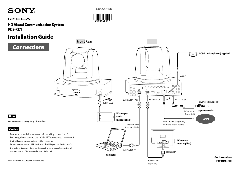 Imagen de la primera página del manual del dispositivo PCS-XC1