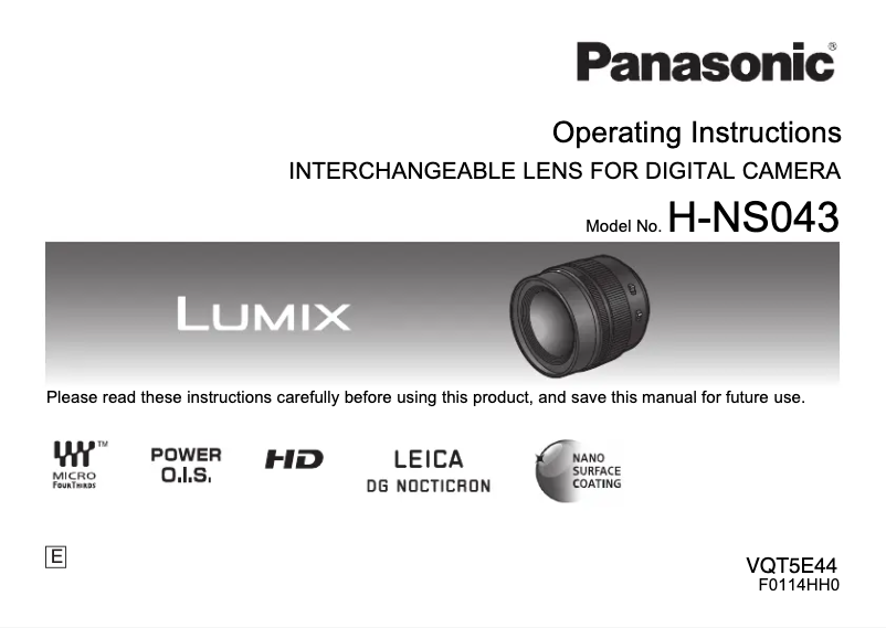 Página 1 del manual Manual de usuario Panasonic Leica DG Nocticron 42.5mm f/1.2 ASPH.