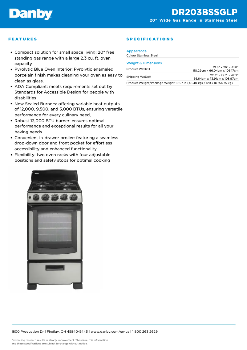 Página nº 1 - Ficha técnica Danby DR203BSSGLP