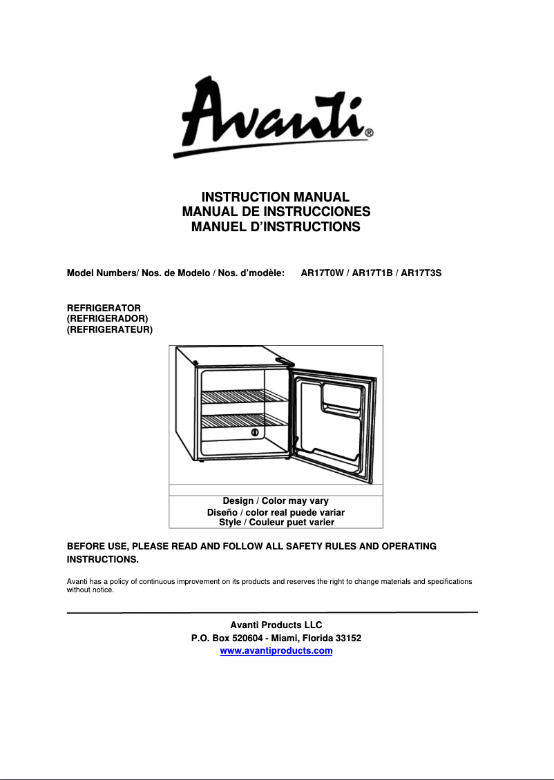 Página 1 del manual Manual de usuario Avanti AR17T1B