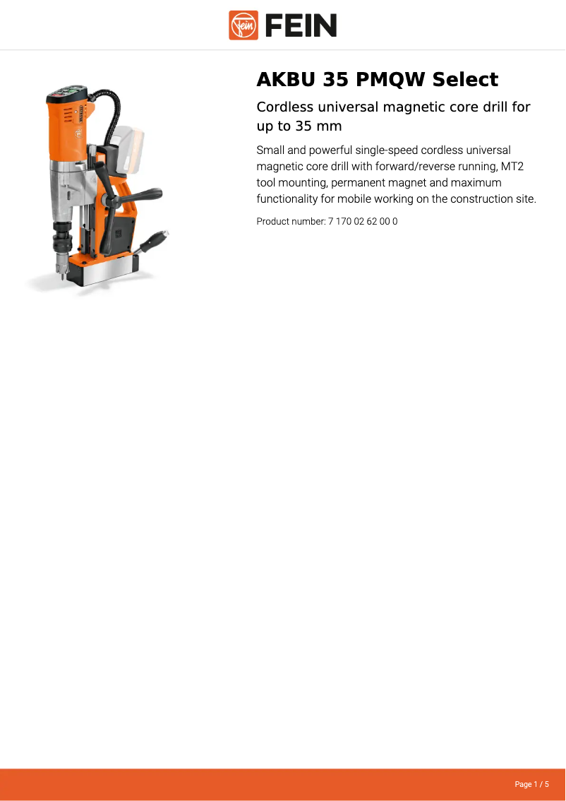 Página 1 del manual Ficha técnica Fein AKBU 35 PMQW Select