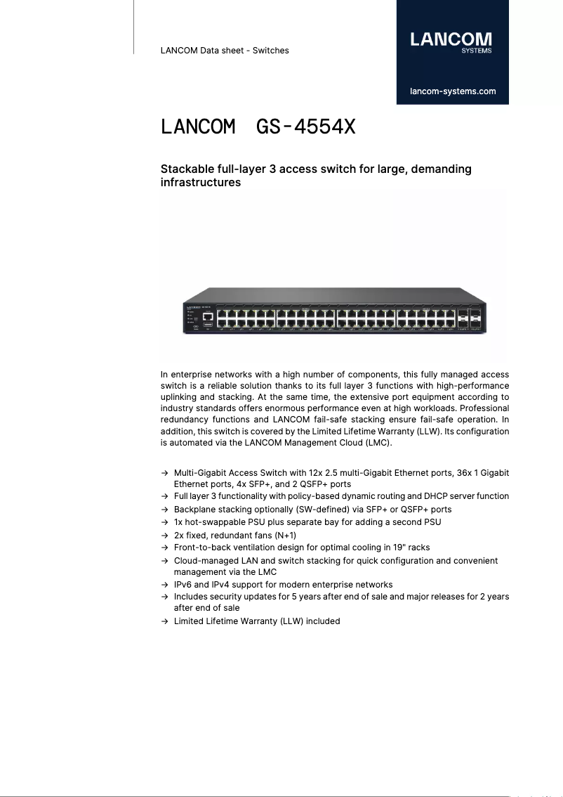 Página 1 del manual Ficha técnica Lancom GS-4554X
