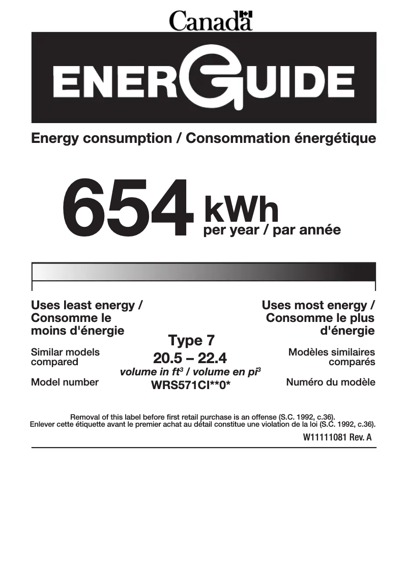 Página 1 del manual Etiqueta energética Whirlpool WRSA71CIHZ