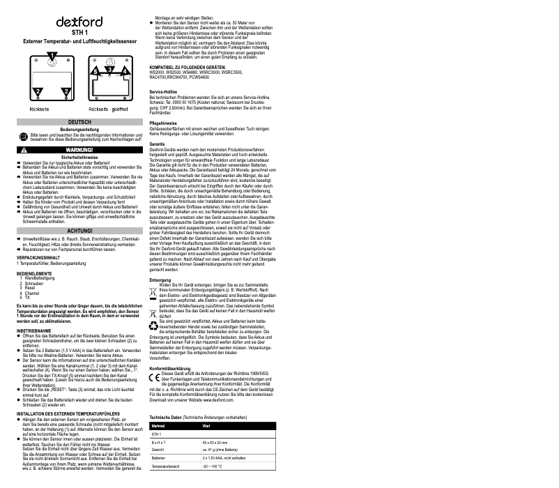 Página 1 del manual Manual de usuario Dexford STH1