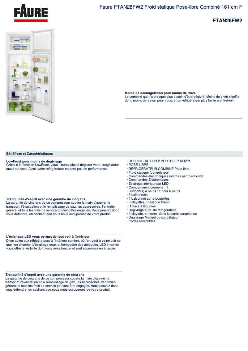 Página nº 1 - Ficha técnica Faure FTAN28FW2