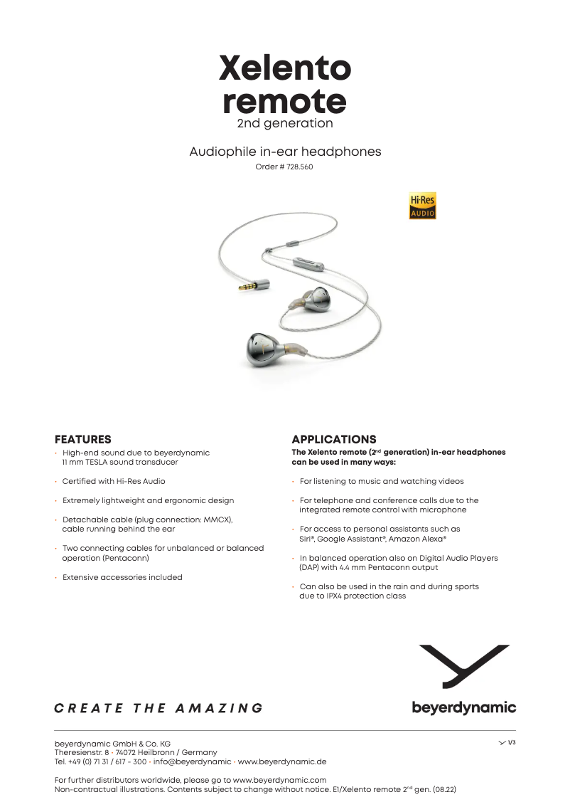 Página 1 del manual Ficha técnica Beyerdynamic Xelento Remote