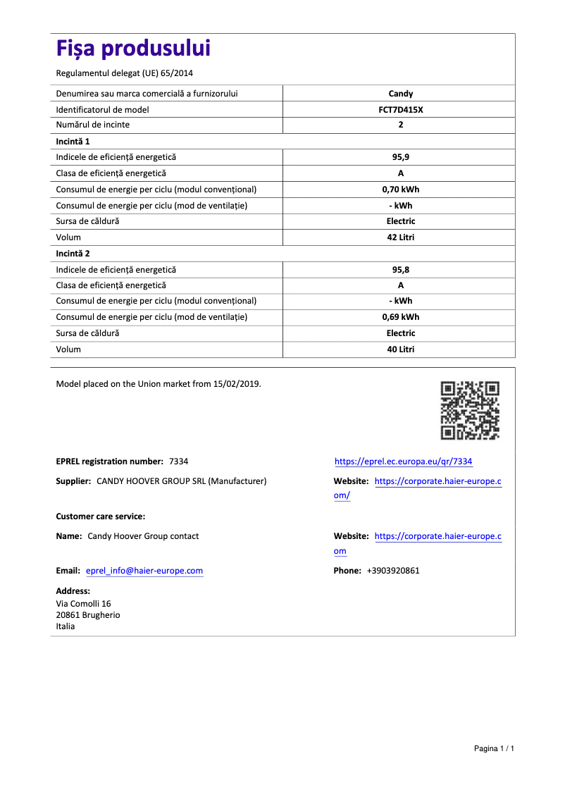 Página 1 del manual Manual de usuario Candy FCT7D415X