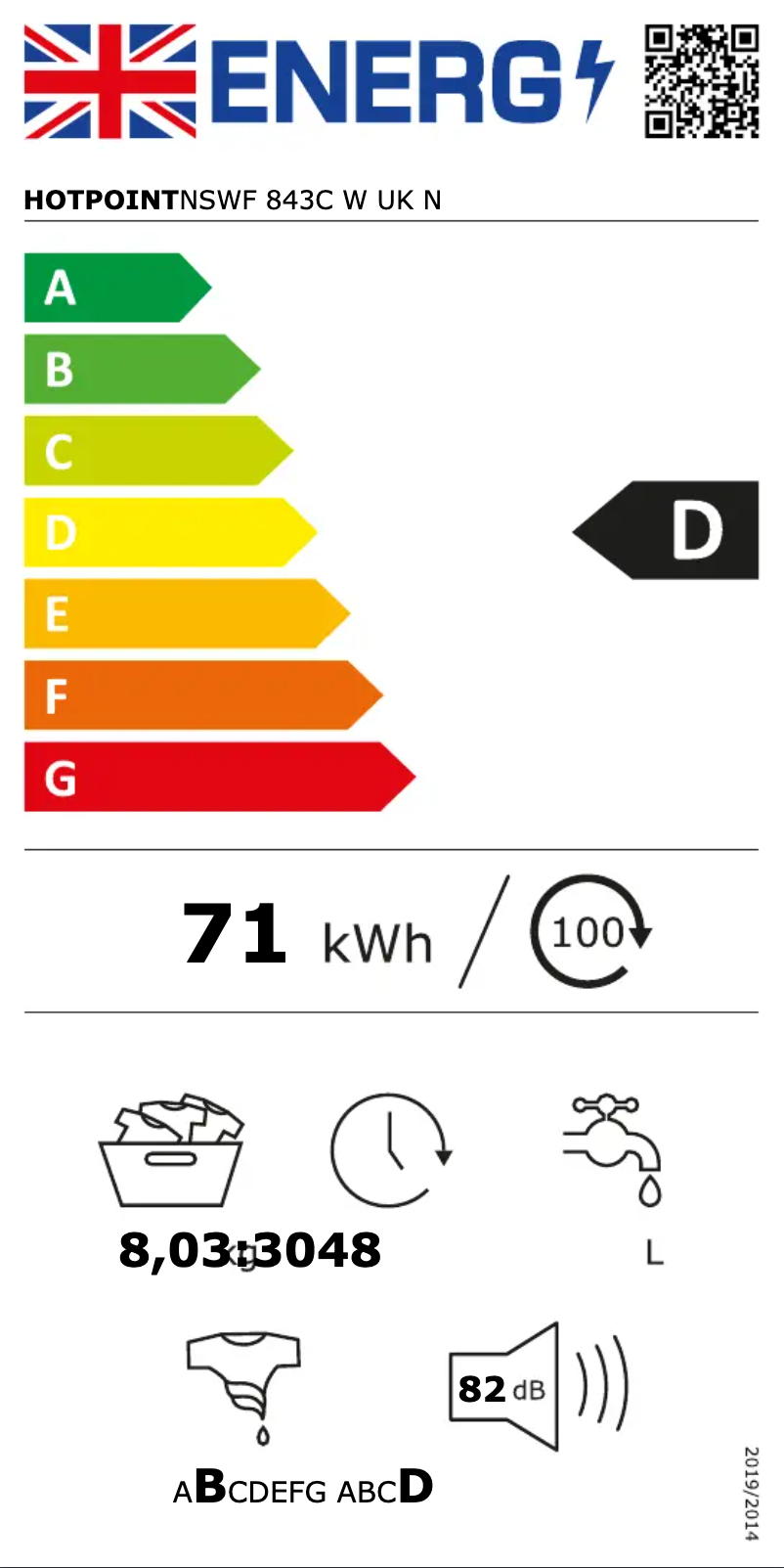 Página 1 del manual Etiqueta energética Hotpoint NSWF 843C W UK N
