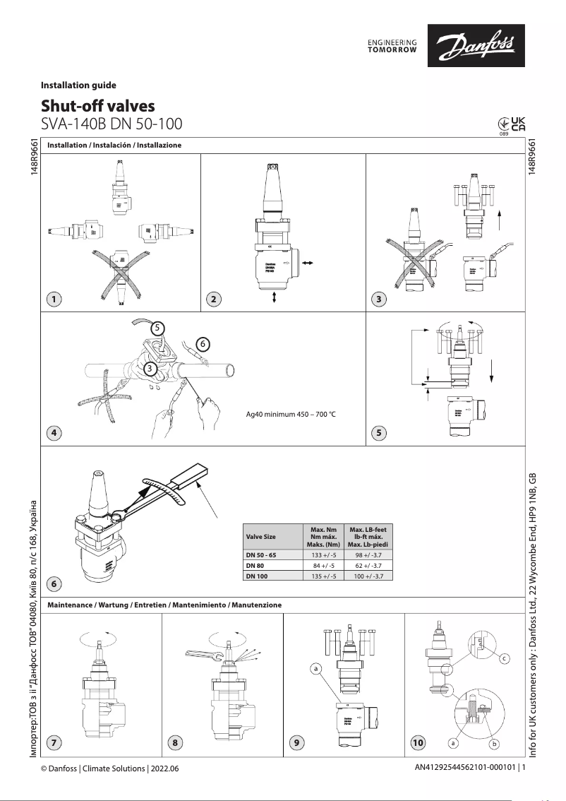 Página 1 del manual Guía de instalación Danfoss SVA-140B