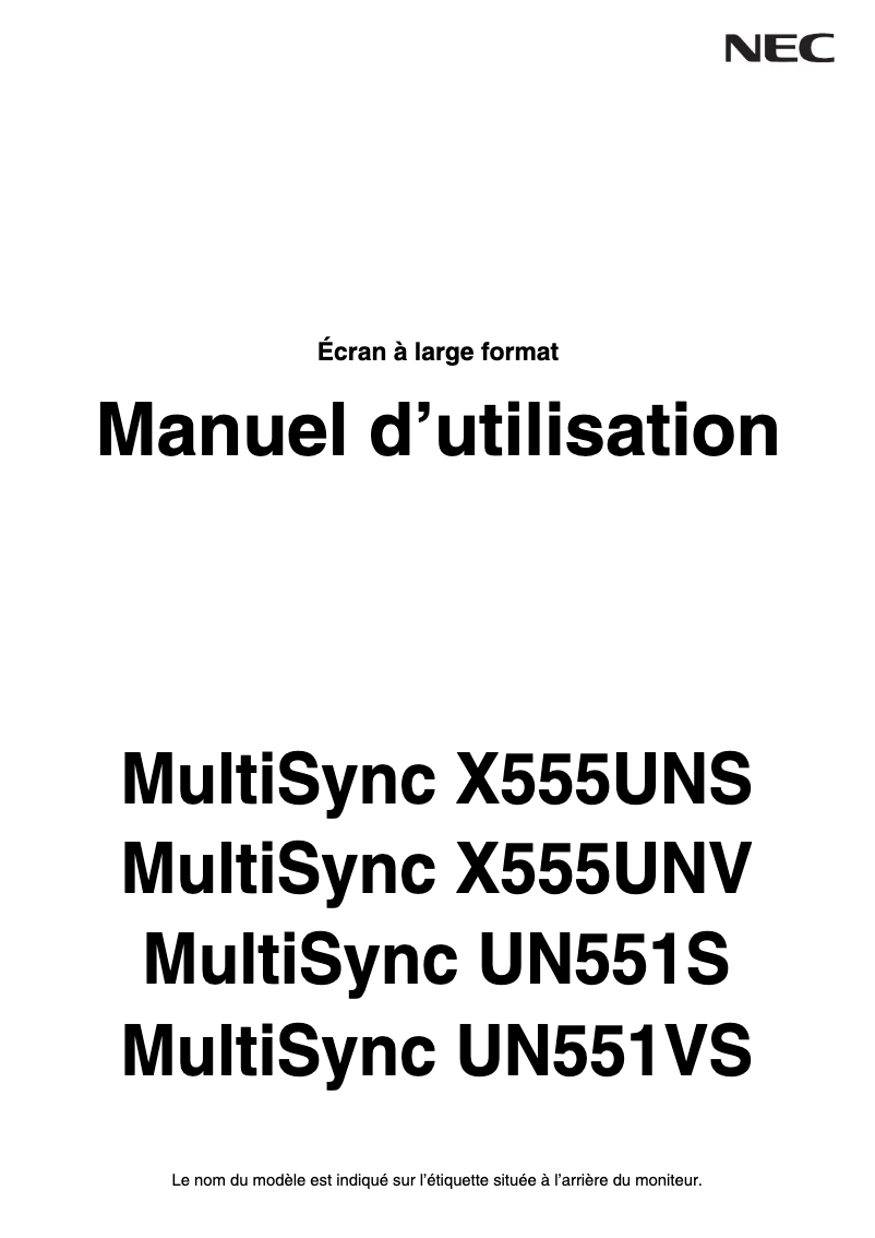 Imagen de la primera página del manual del dispositivo MultiSync UN551S