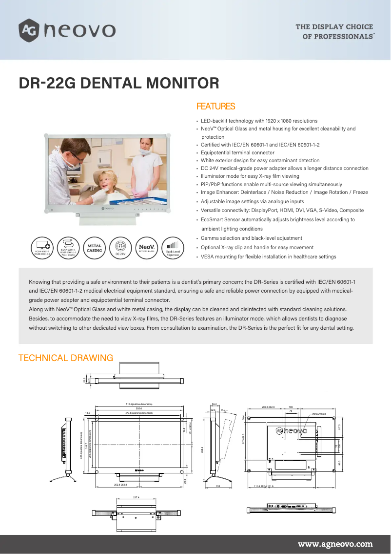 Página 1 del manual Ficha técnica AG Neovo DR-22G