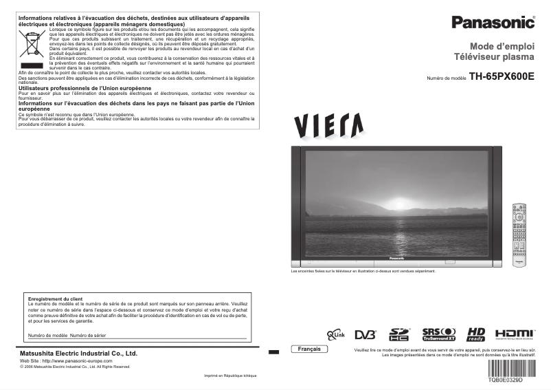 Página 1 del manual Manual de usuario Panasonic TH-65PX600E