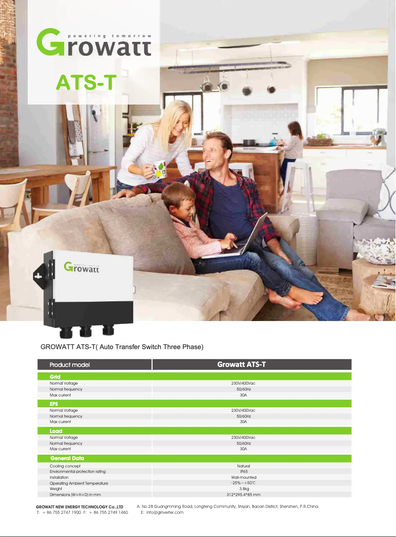 Página 1 del manual Ficha técnica Growatt ATS-S
