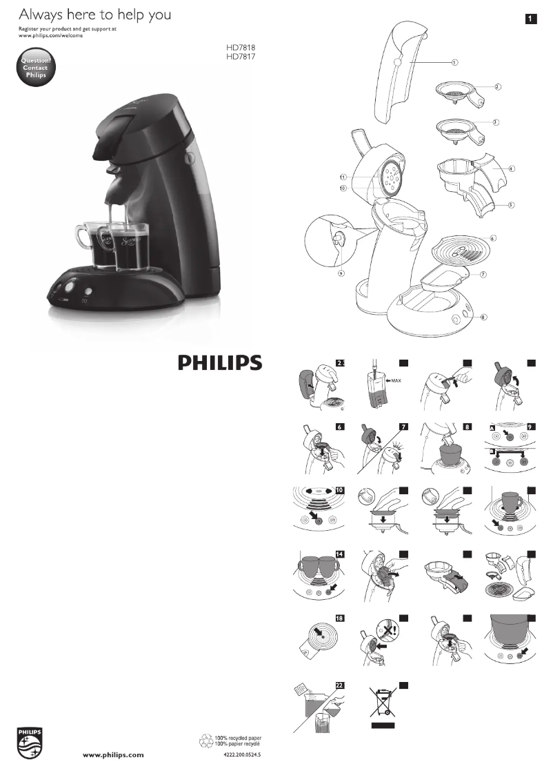 Imagen de la primera página del manual del dispositivo Senseo Original & Milk HD7819