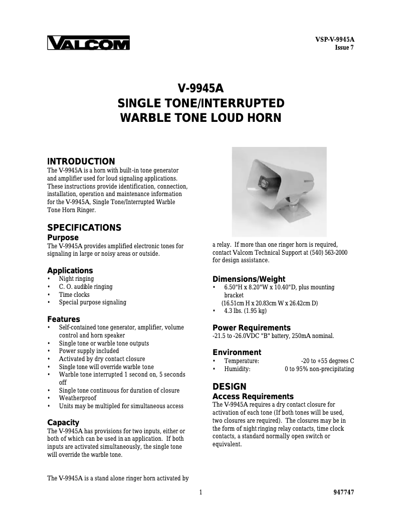 Página 1 del manual Manual de usuario Valcom V-9945A