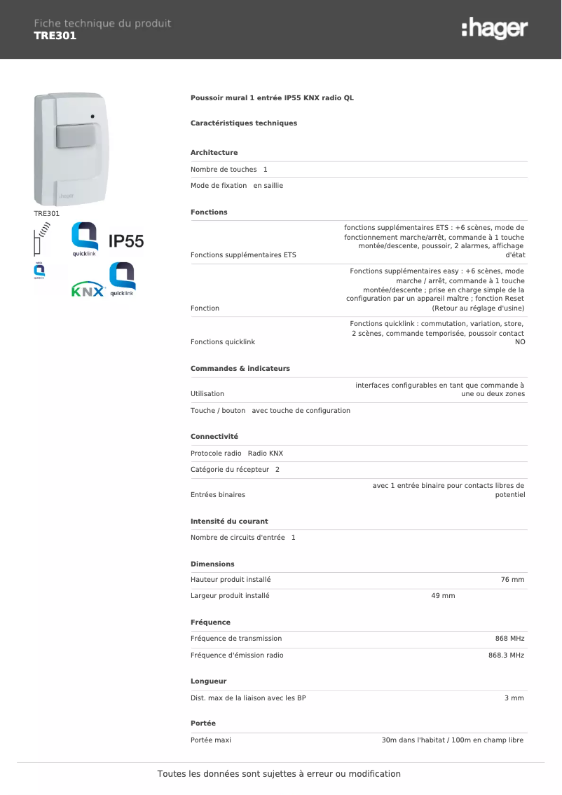 Imagen de la primera página del manual del dispositivo TRE301