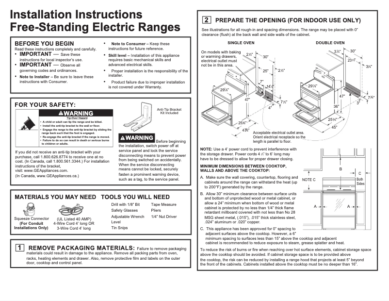 Imagen de la primera página del manual del dispositivo Profile PB960TJWW