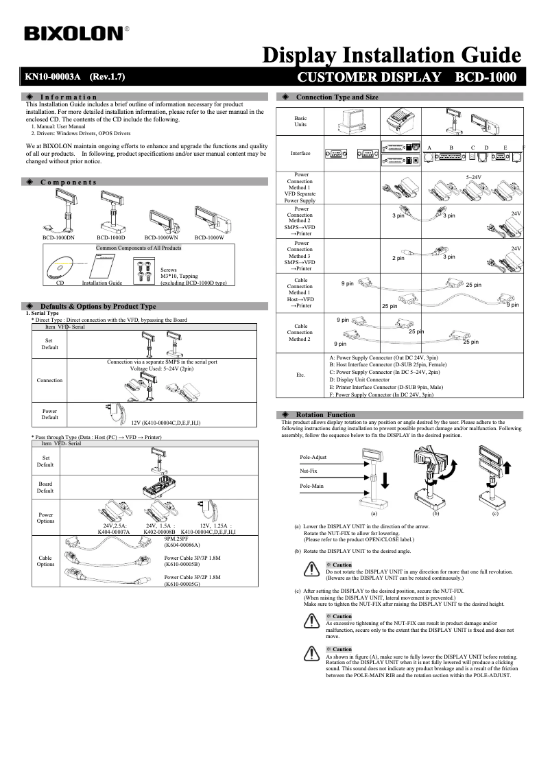 Página 1 del manual Guía de instalación Bixolon BCD-1100